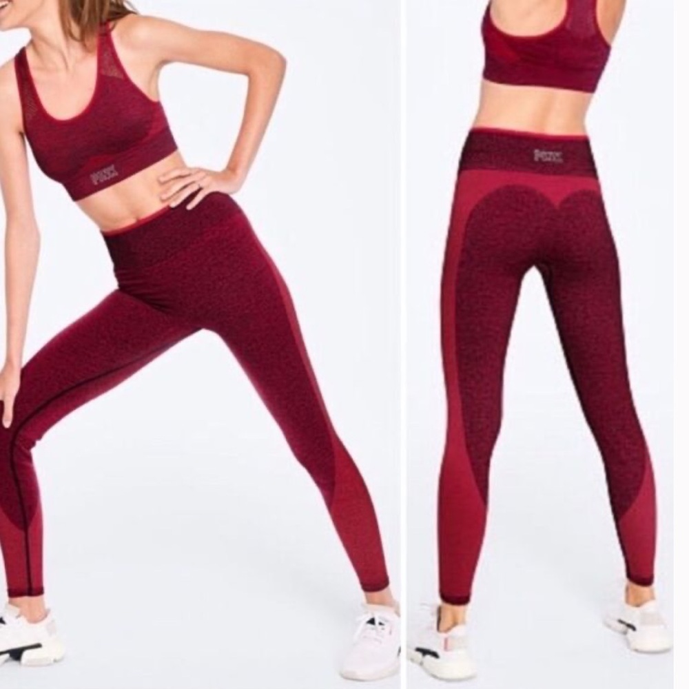 PINK Victoria's Secret Seamless Sport Workout Leggings (2 for 1)red&blue - Picture 5 of 5